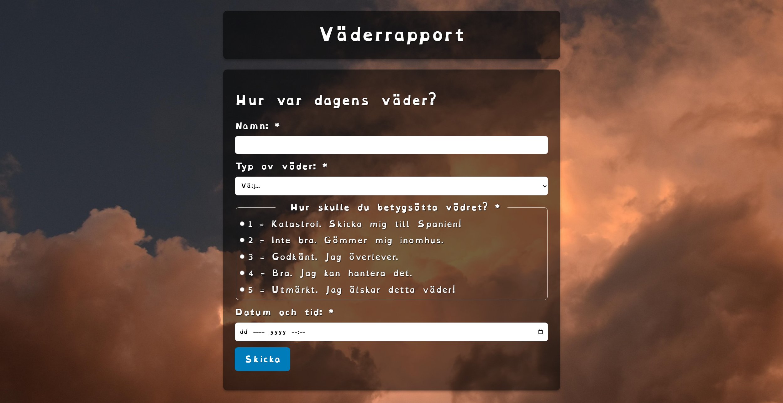 Väderformulär Screenshot